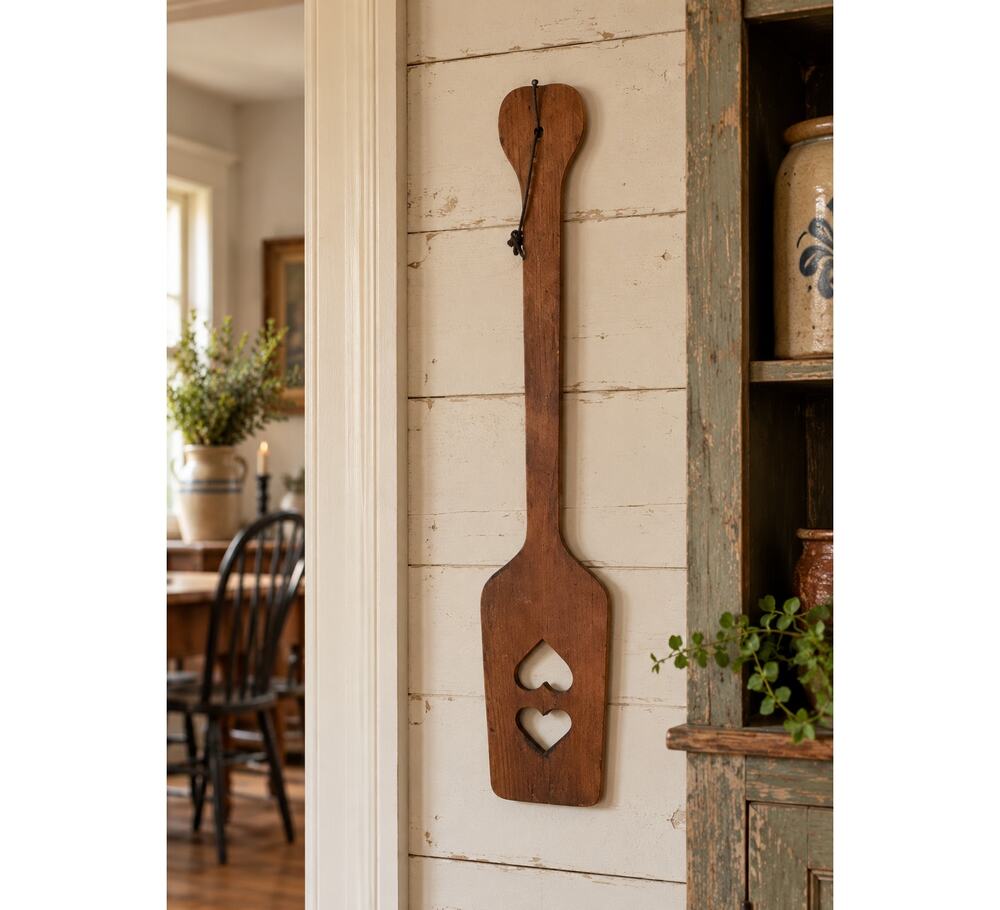 Vintage Wooden Heard Cut Out Paddle Country Farmhouse Cottage